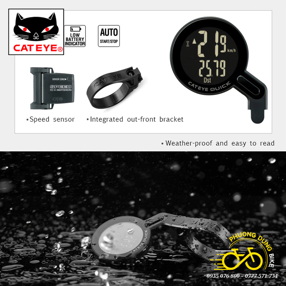 Đồng hồ đo tốc độ xe đạp không dây CATEYE QUICK CC-RS100W (Made in Japan)