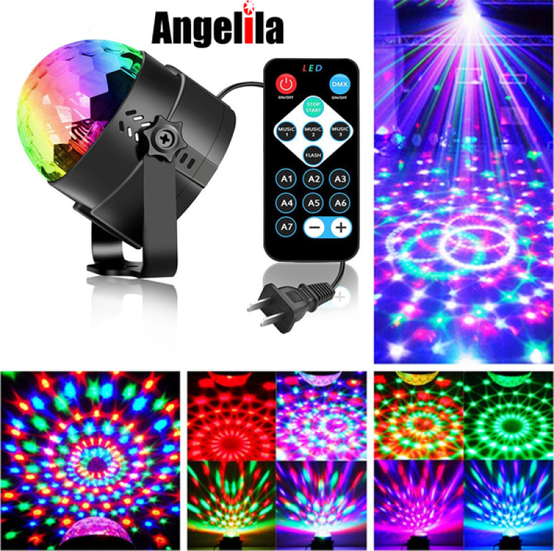 Angelila Âm thanh Angelila Kích hoạt Xoay Vũ trường Bóng đèn nhấp nháy nhiều màu Đèn sân khấu LED 3W với Bộ điều khiển từ xa cho Nhà KTV Lễ cưới sinh nhật