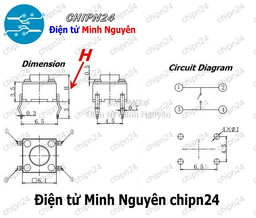 [10 cái] (F62) Nút nhấn 4 chân 6x6x15mm DIP - HH005504