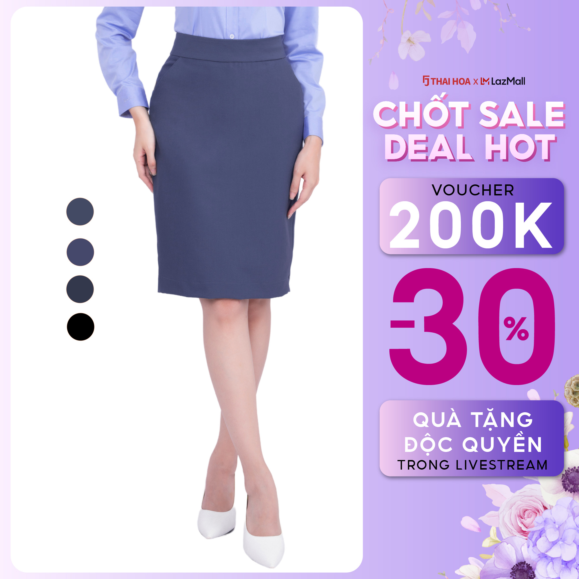 Chân váy nữ midi công sở các màu Thái Hòa CVW