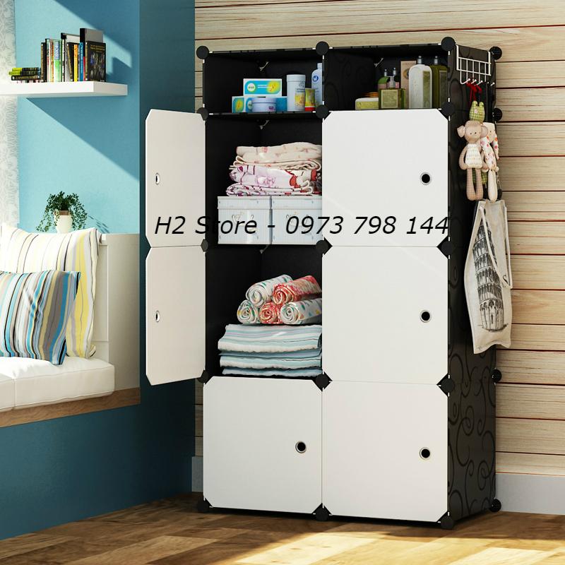 [GIÁ SỈ] TỦ NHỰA LẮP GHÉP 6 Ô + 2 Ô NHỎ CỬA TRẮNG ĐỤC CHO BÉ ĐỂ ĐỒ ĐA NĂNG THÔNG MINH sâu 47cm