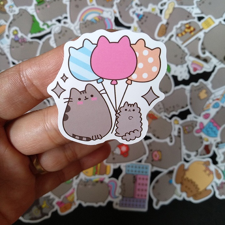 sticker mèo Pusheen set 30 đến 60 ảnh có ép lụa
