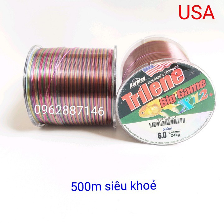 Cước câu cá cước mỹ trilene 500m 7 màu x12 siêu khỏe