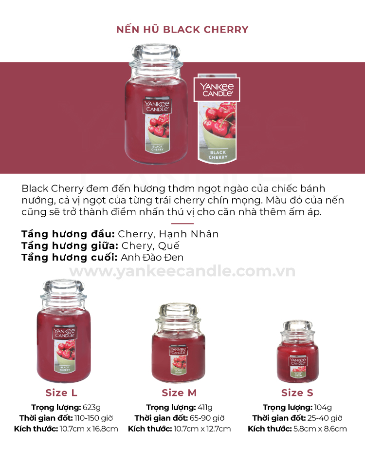 Nến hũ Yankee Candle size L - Black Cherry