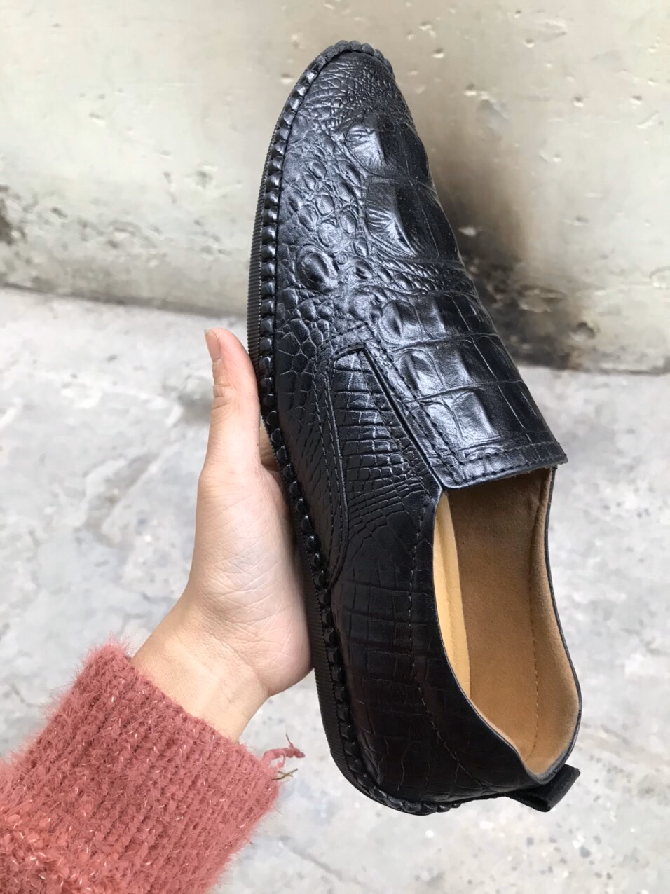 Giày nam da bò vân cá sấu màu ĐEN