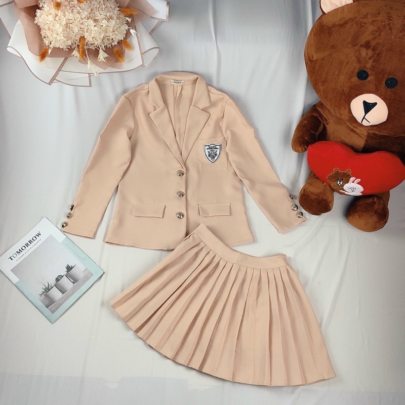 Sét áo vest + chân váy xếp ly ( có quần trong)