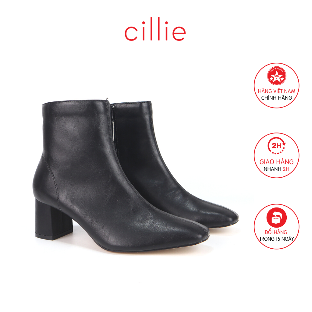 Giày boots nữ cổ thấp mũi vuông thời trang gót vuông 5cm đi làm đi chơi dạo phố Cillie 1222
