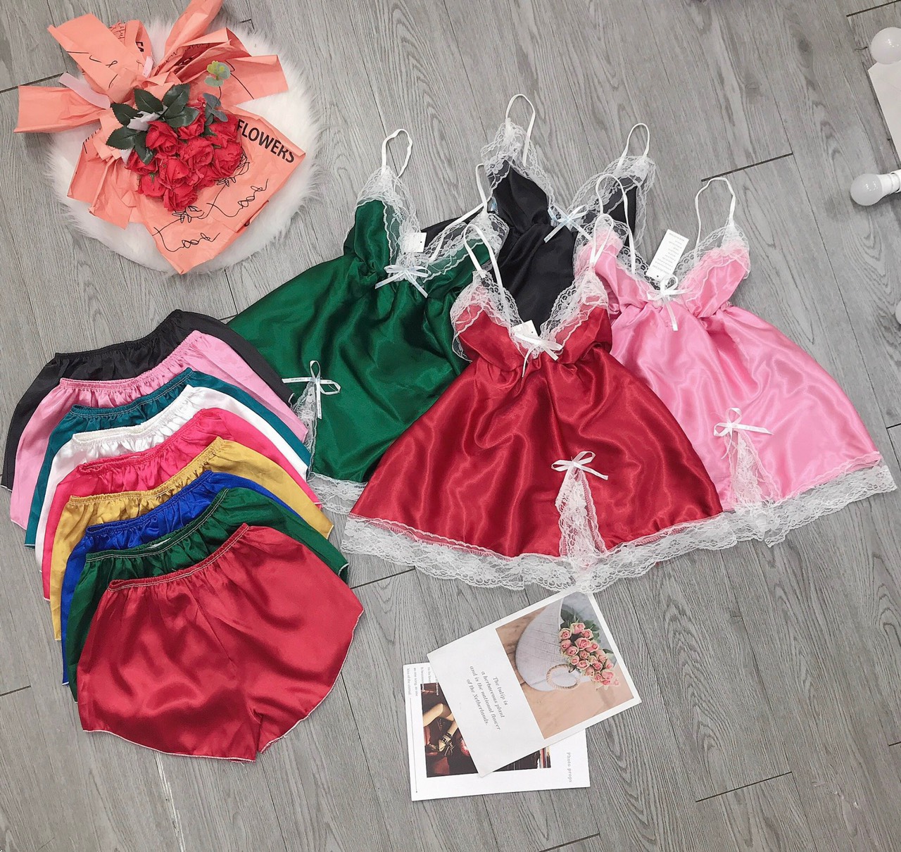 Set bộ đùi phi lụa phối tầng siêu hot freesize dưới 55kg
