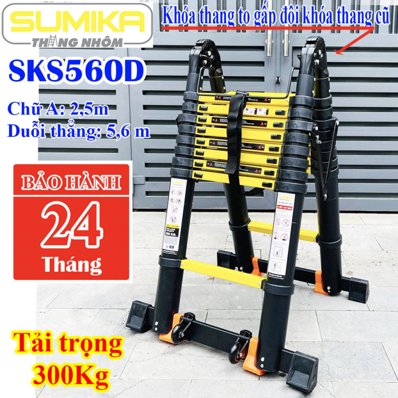 Thang nhôm rút Chữ A 2,8m duỗi thẳng 5,6msơn tĩnh điện Sumika SKS560D
