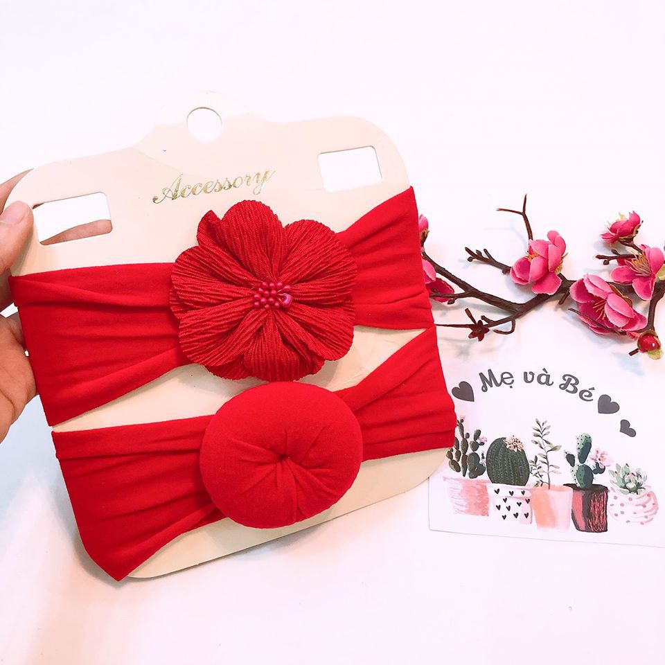 Set 2 băng đô bản to cho bé ( hoa+ xoắn) BD60 Mimo Baby