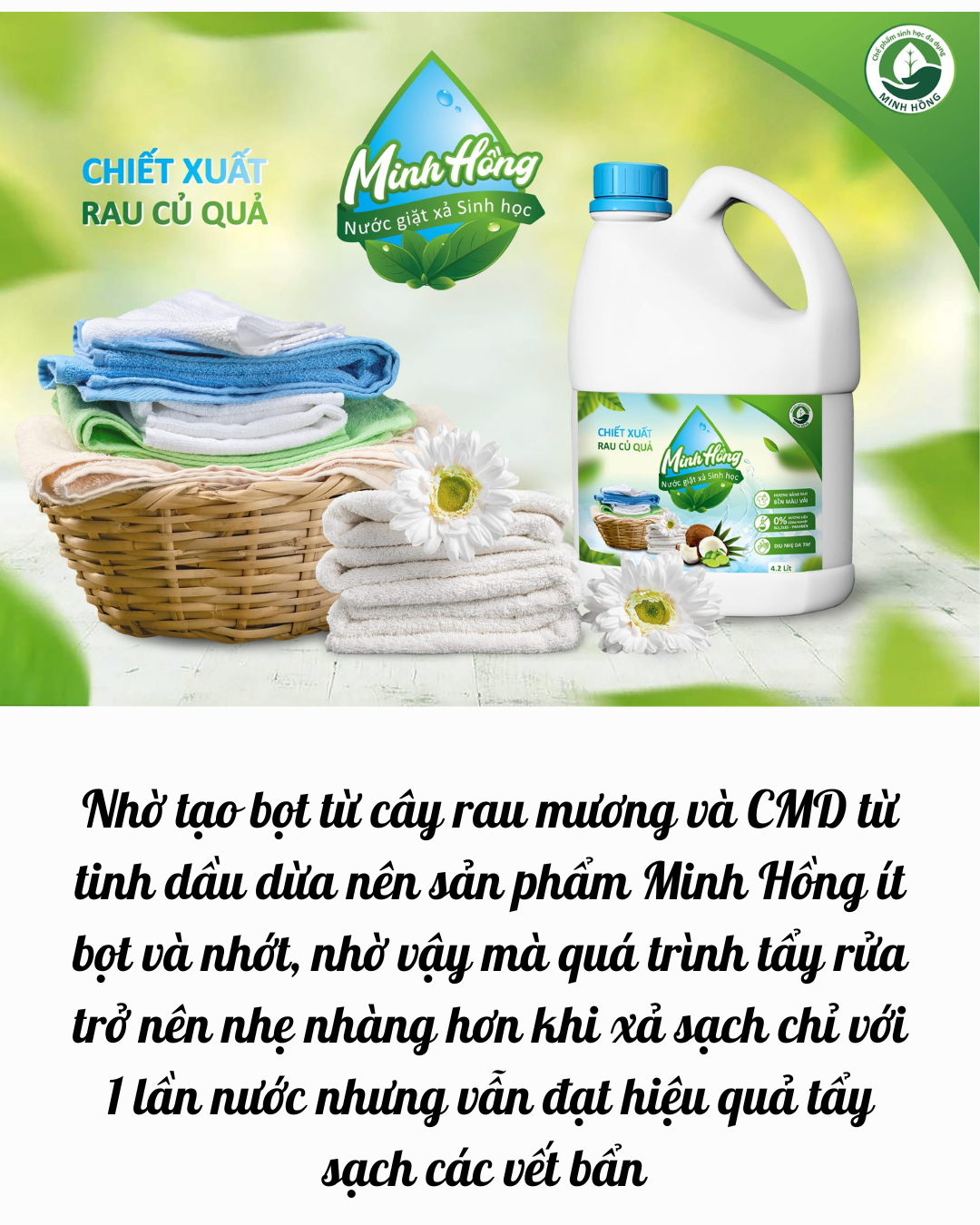 (Minh Hồng) Nước giặt sinh học Minh Hồng Can 4,2 lít Enzyme lên men từ rau củ quả Sạch vết bẩn, hương thơm từ tinh dầu bạc hà, an toàn cho da em bé Koshka Home
