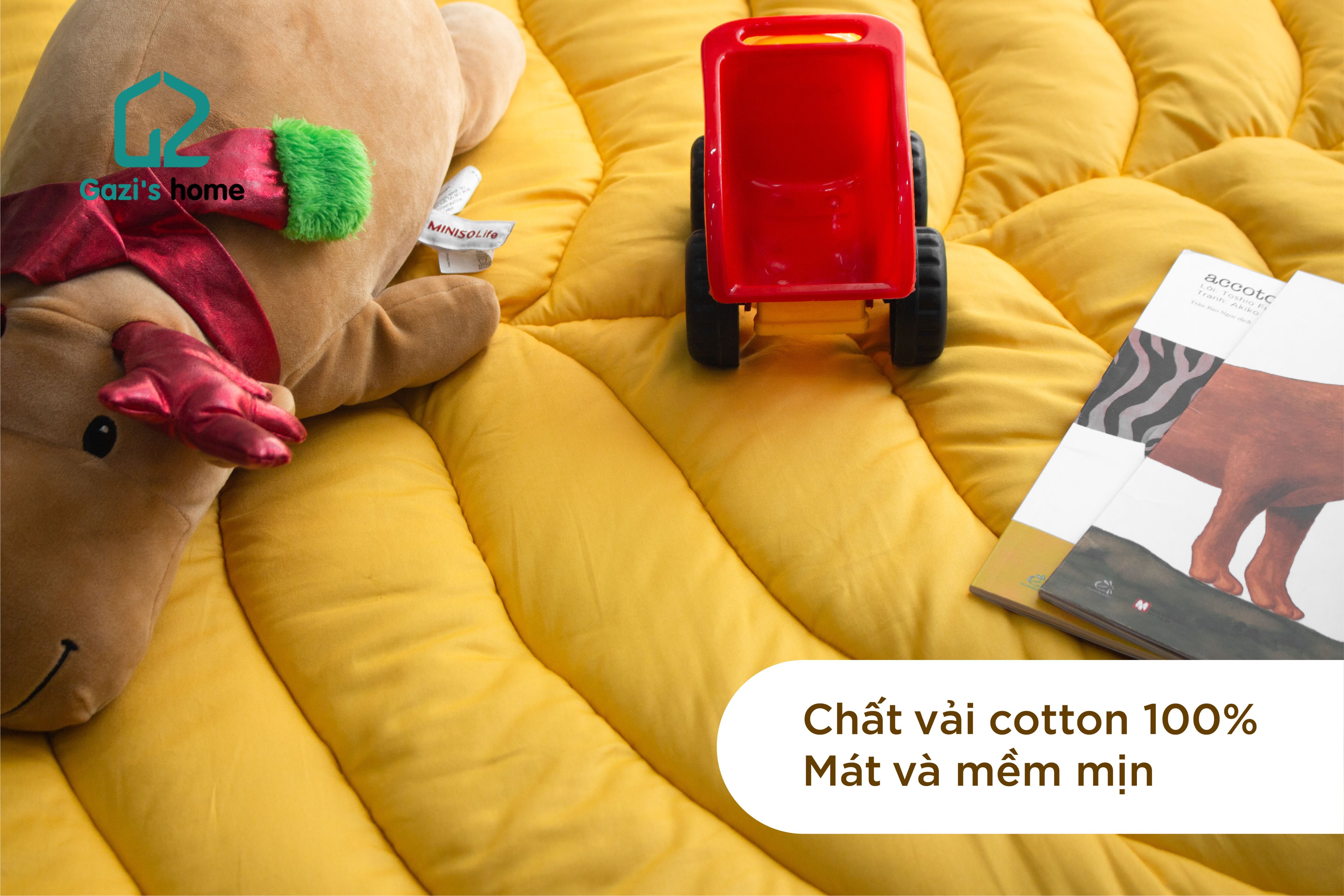 Thảm cotton chiếc lá- Thảm cho bé nằm - Màu vàng