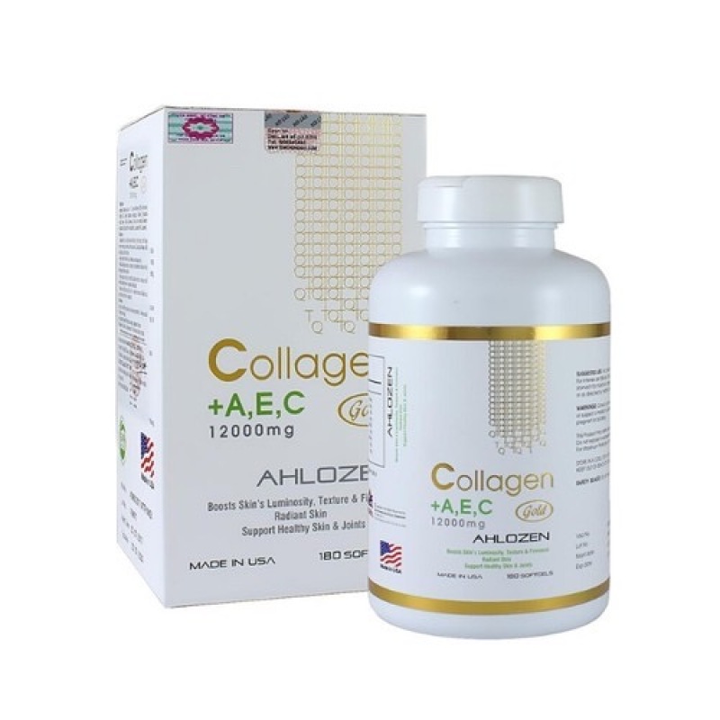 Thực phẩm bảo vệ sức khỏe collagen + A,E,C 12000mg AHLOZEN GOLD của Mỹ 180 viên nhập khẩu