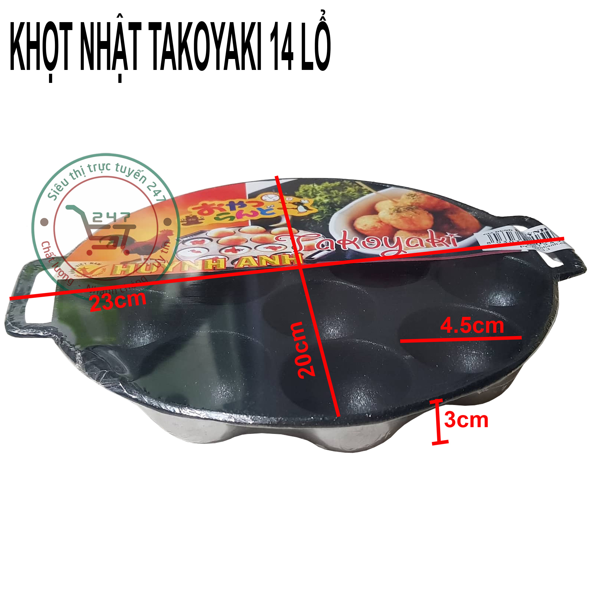 Khuôn bánh khọt Nhật 14 lổ 2 quai chống dính Huỳnh Anh Khuôn nướng bánh khọt lớn làm được nhiều bánh hơn
