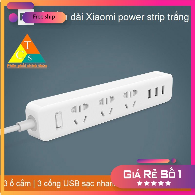 Ổ điện xiaomi mi power strip - ổ điện xiaomi mi power strip vinachi trắng 3 cổng usb dây dài 1,8m