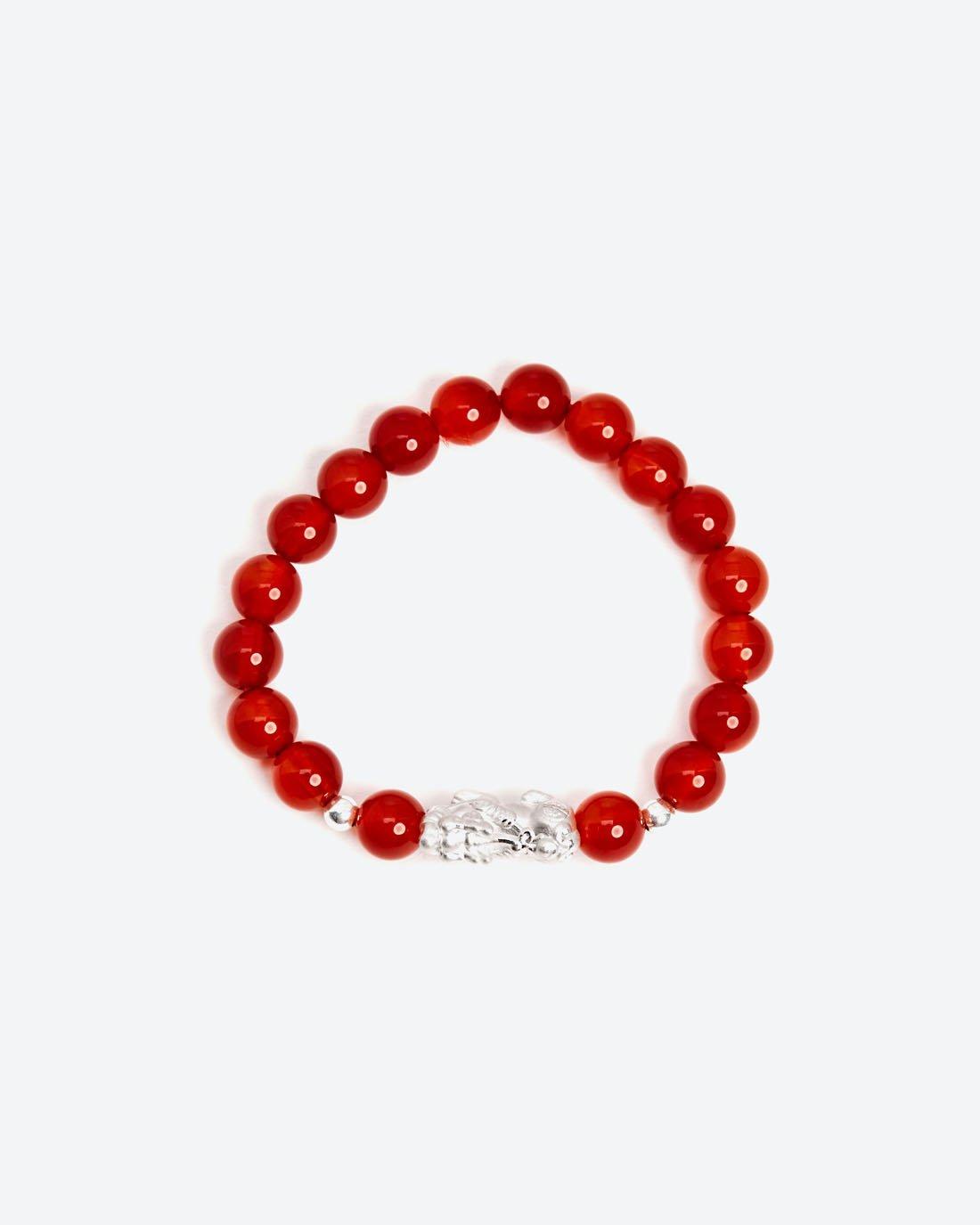 Vòng tay đá mã não đỏ charm tỳ hưu bạc mệnh hoả thổ 8mm - ngọc quý gemstones