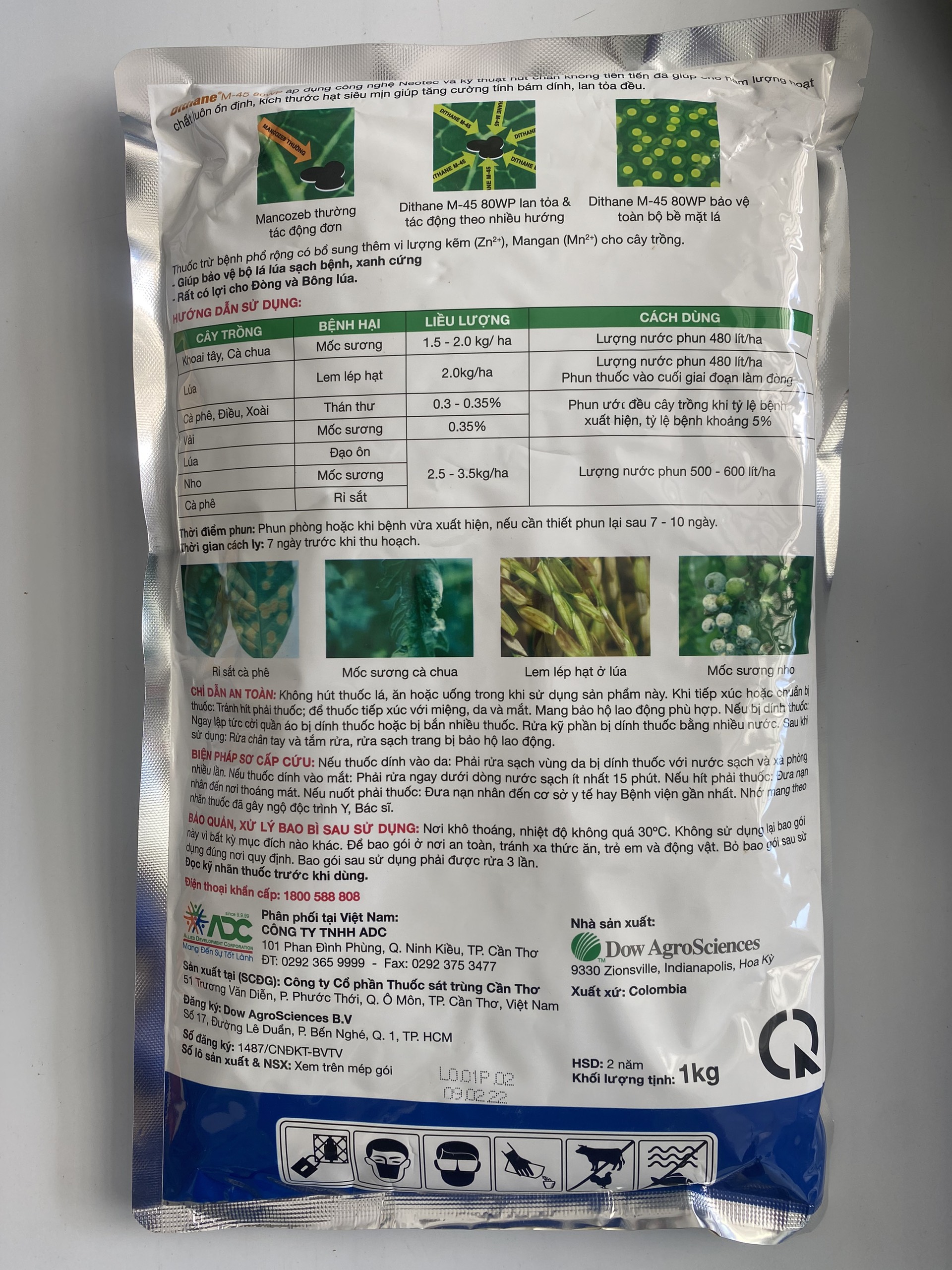 Thuốc trừ bệnh Dithane M45 80WP gói 1kg (ADC)