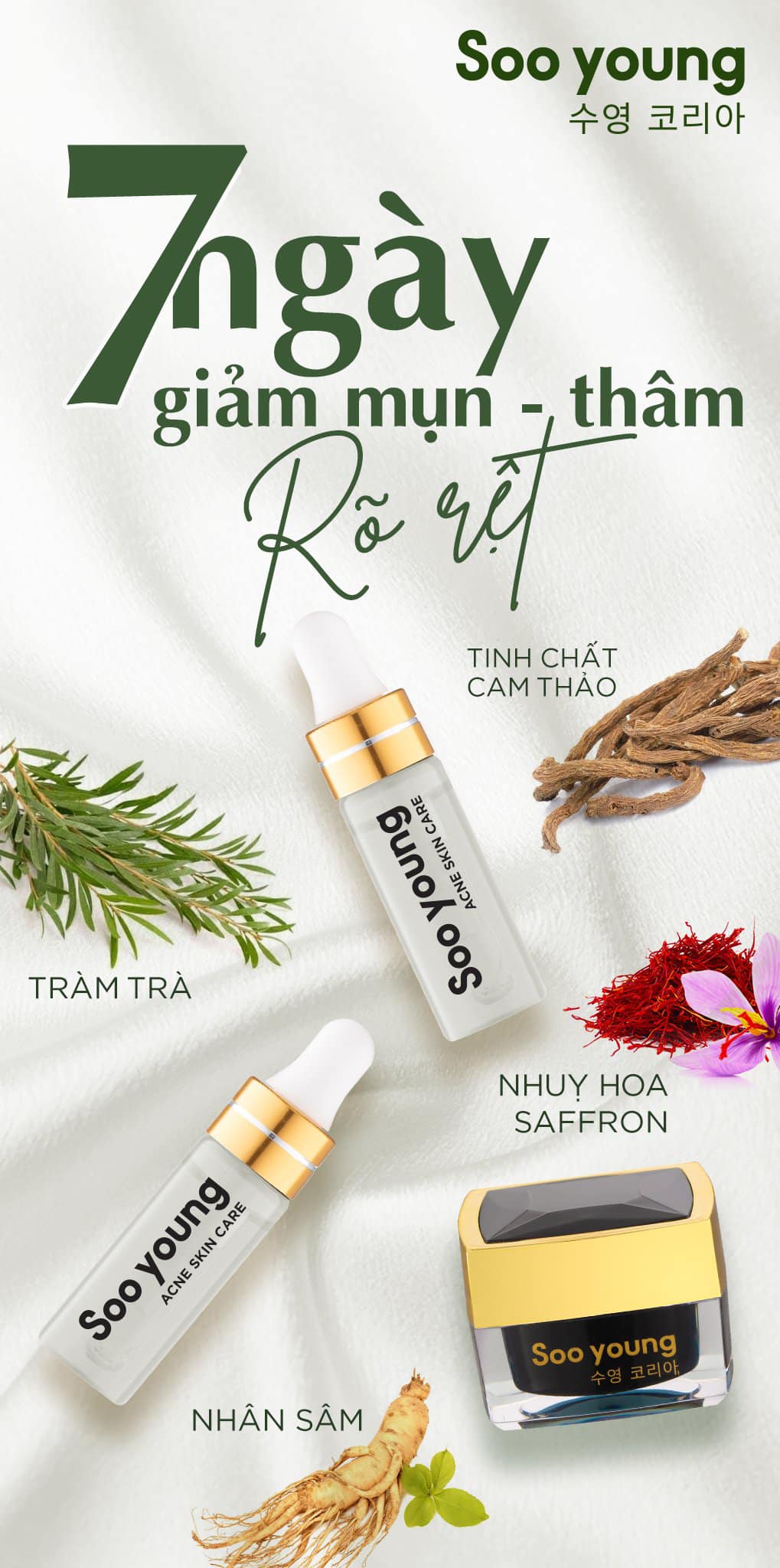 Combo kem face + serum mụn Lục Tảo Soo young (chính hãng)