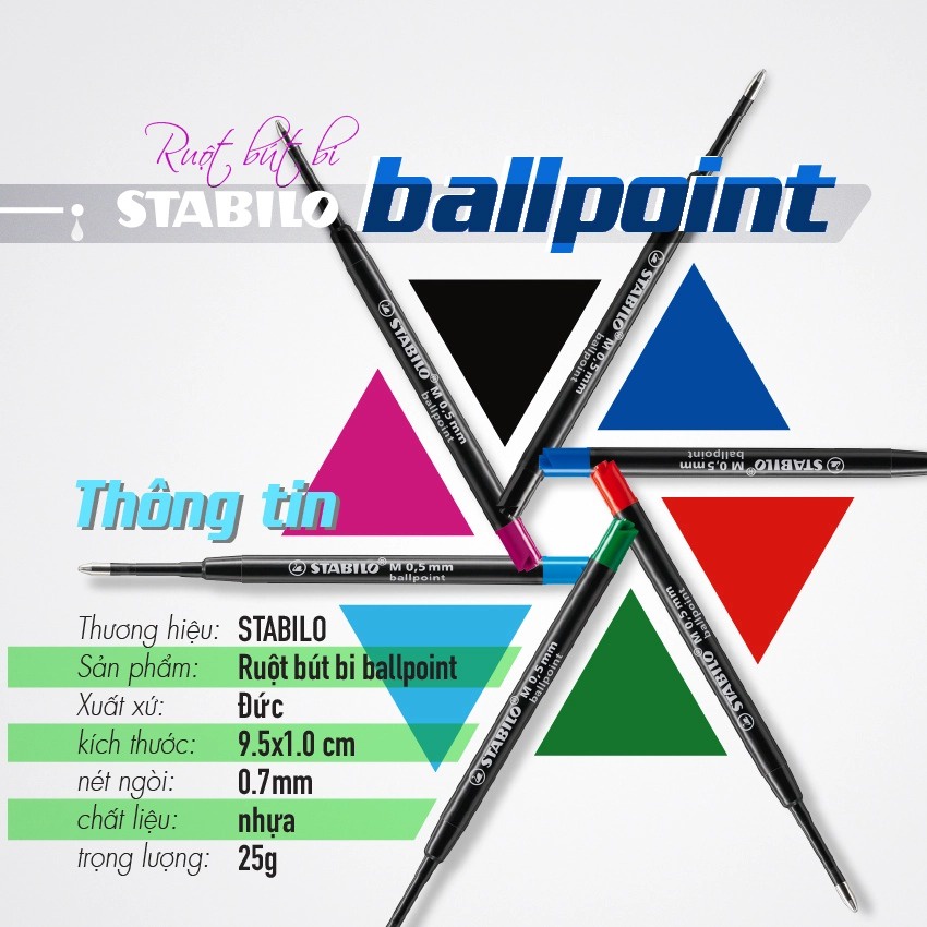 Hộp 10 ruột bút bi STABILO Ballpoint Refill COM4BR (COM4BR/10)