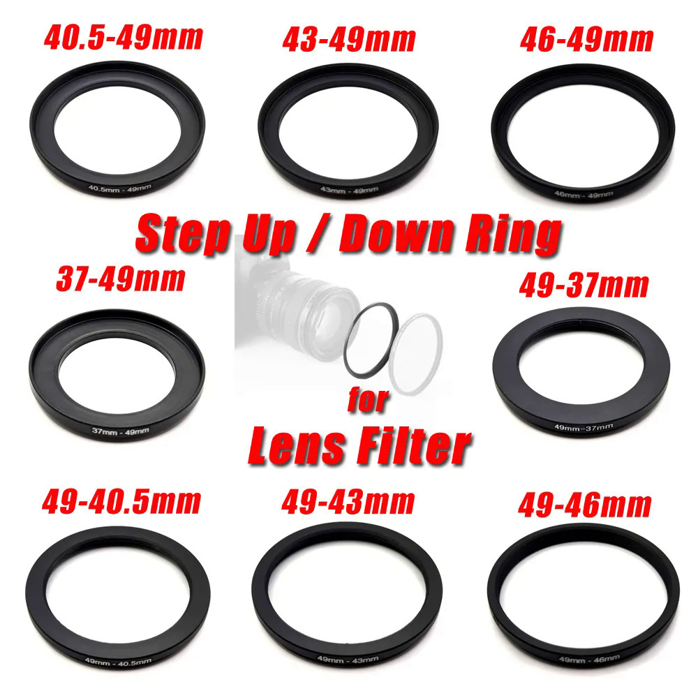 Camera filter step up 37-49 40.5-49 43-49 46-49 step down 49-37 49-40.5 49-43 49-46 metal ring 37 40.5 43 49 mm adapter