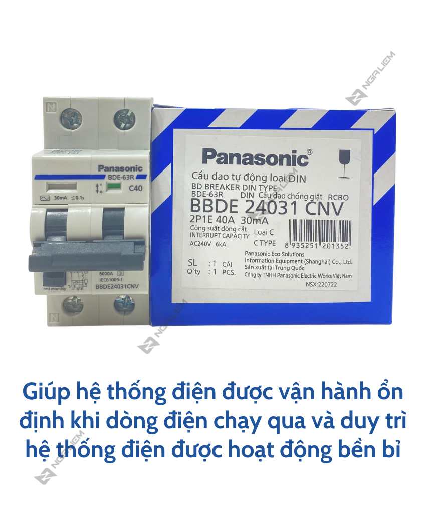 CB Chống Giật 2 Pha Panasonic - 16A, 20A, 25A, 32A, 40A, 50A, 63A (RCBO)