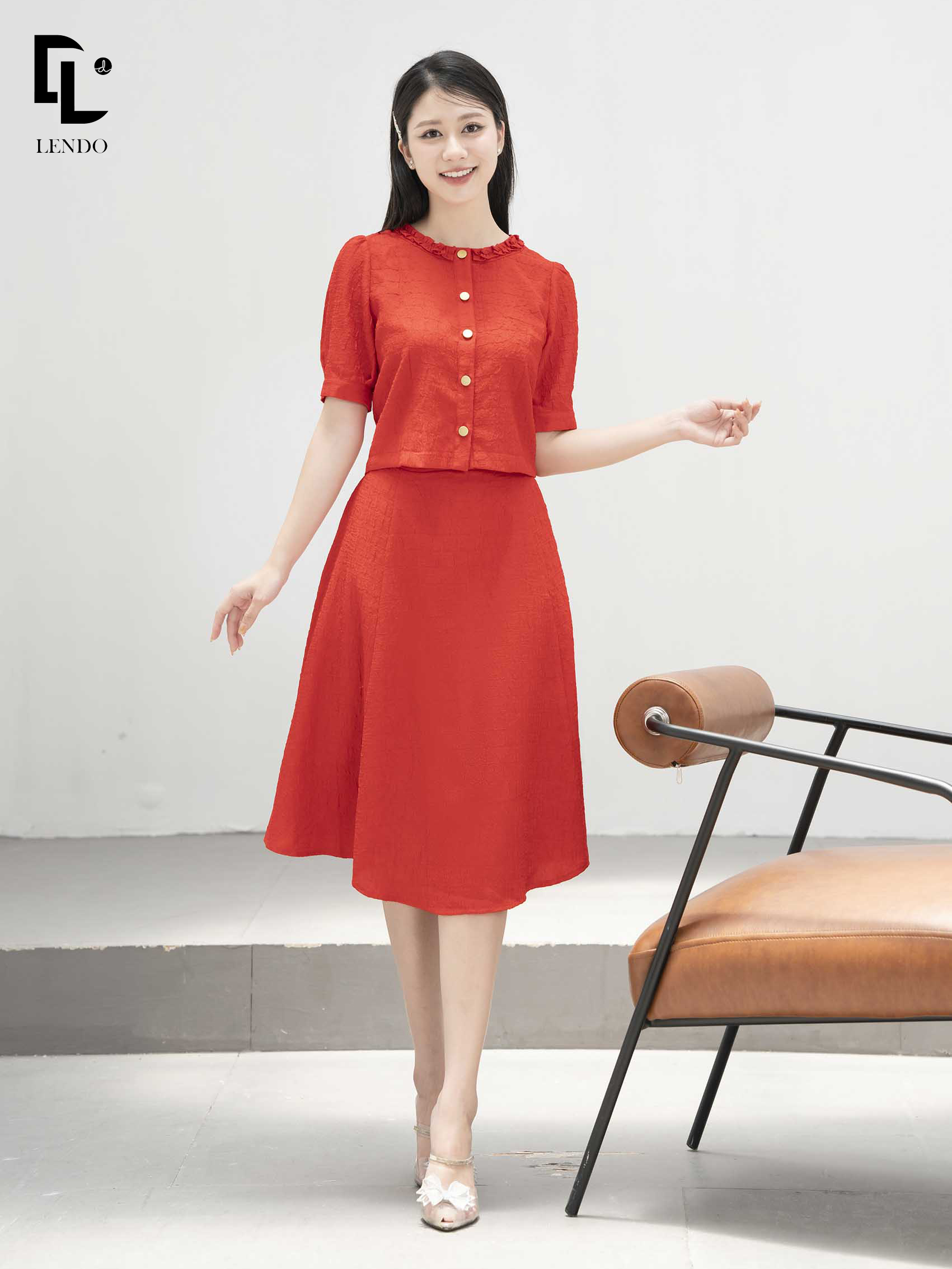 Lendo bottoming shirt short sleeve ruffles collar set
