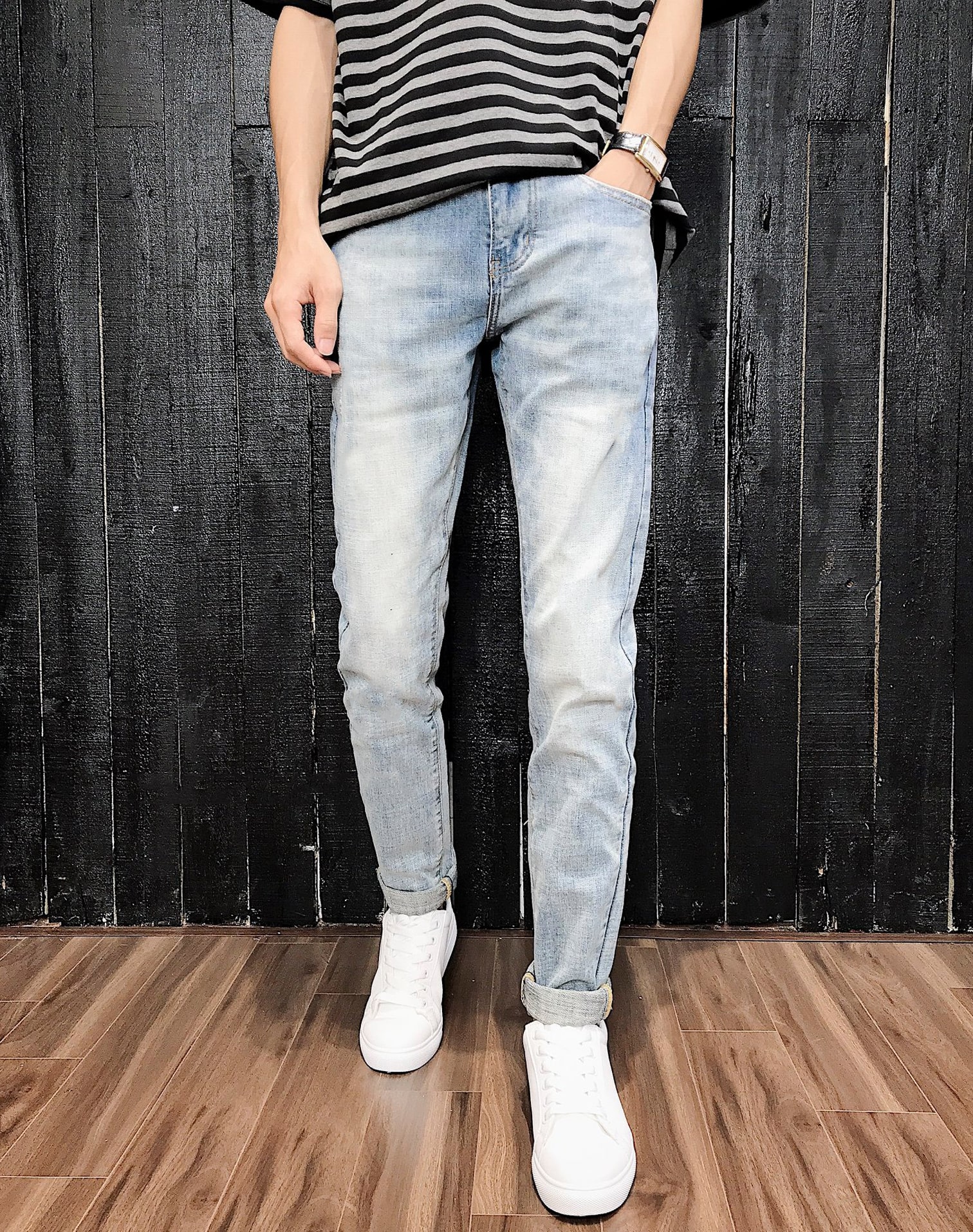Quần Jean Nam Xám Dáng Ôm Ống Côn Phong Cách Thời Trang Hàn Quốc