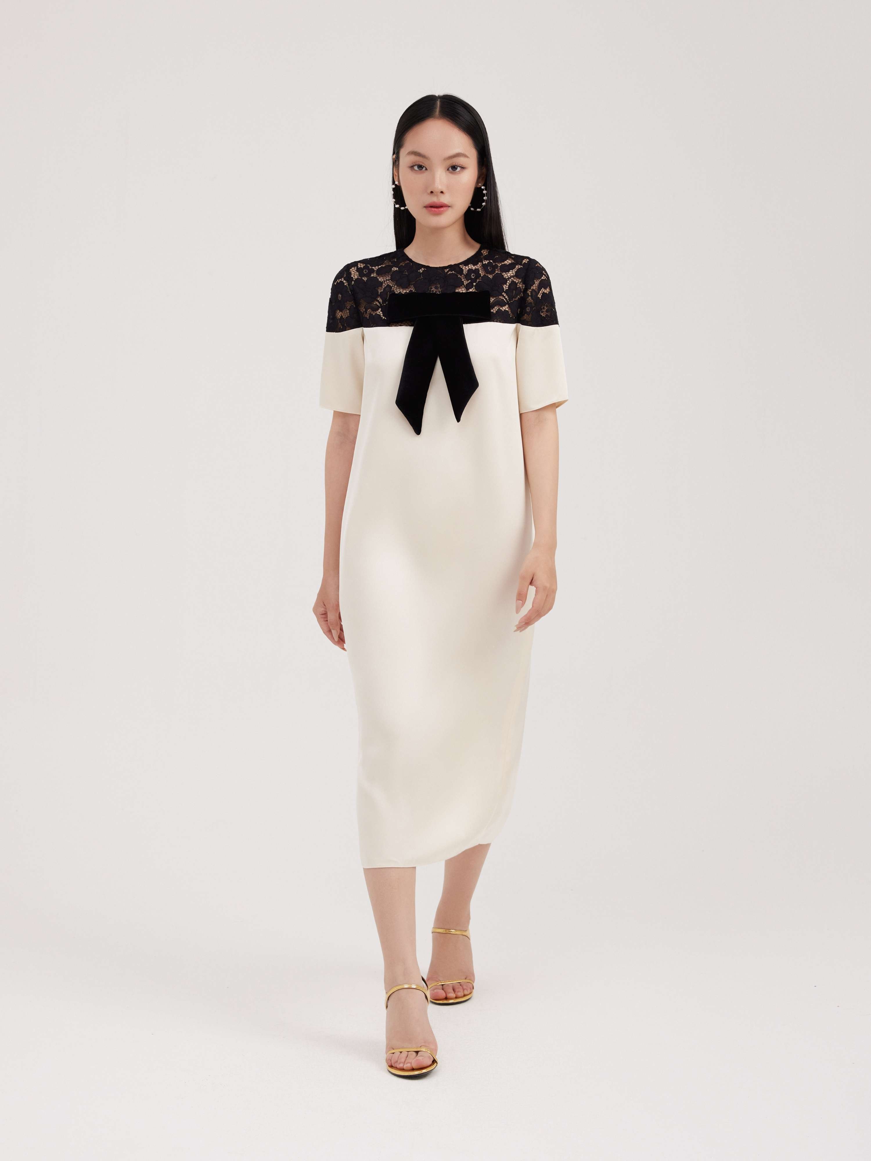 Đầm lụa phối ren Mauve Bowie dress