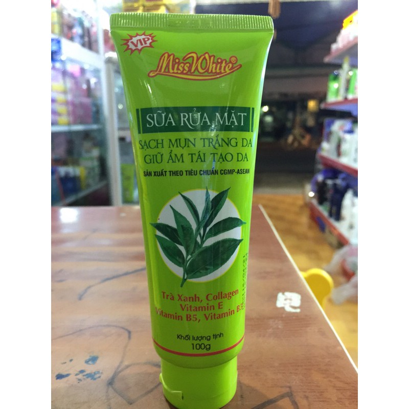 Combo hết mụn, thâm, trắng da, kem 12g, sữa rửa mặt trà xanh Miss white 100ml ( như hình)