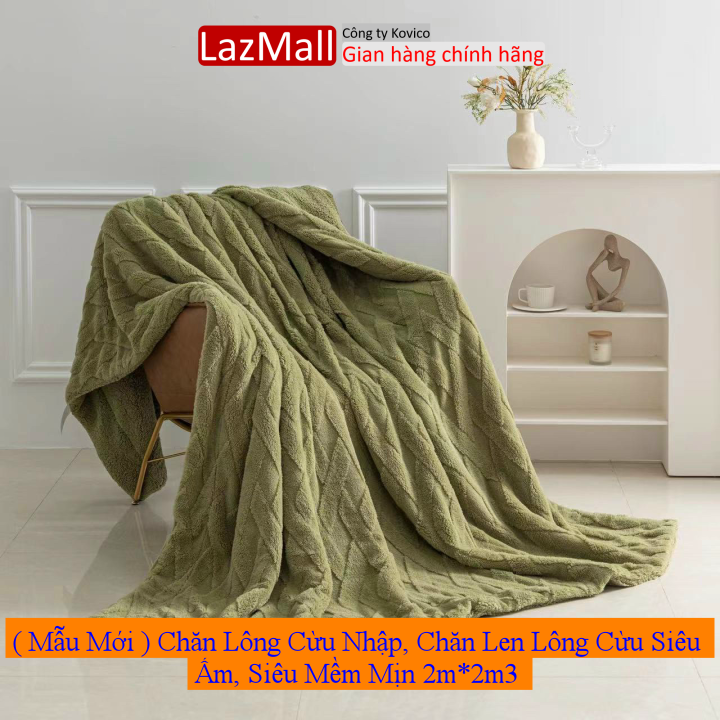 ( Mẫu Mới ) Chăn Lông Cừu Nhập, Chăn Len Lông Cừu Siêu Ấm, Siêu Mềm Mịn 2m*2m3