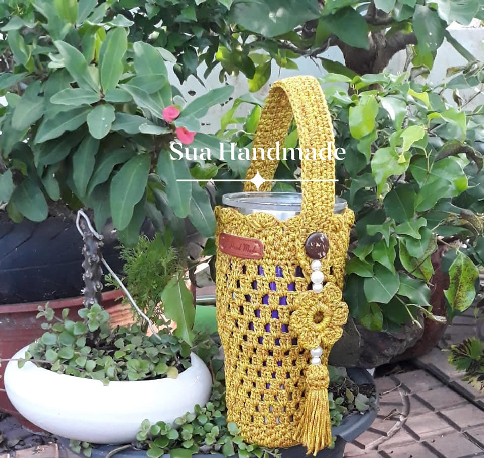 Túi đựng ly giữ nhiệt handmade chất liệu sợi dệt Việt Nam (không bao gồm ly)
