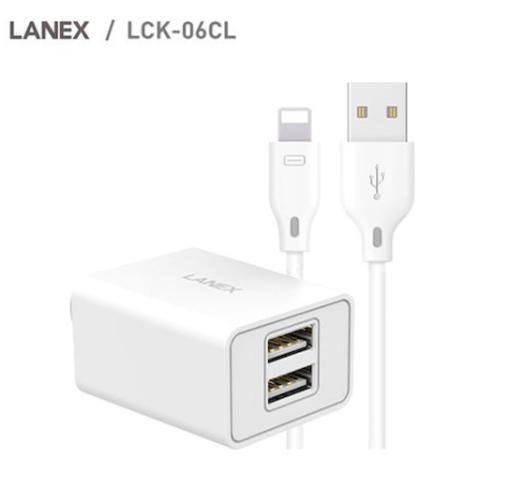 Bộ sạc IPhone 2 cổng USB 2.1A LANEX LCK-06CL - DÀI 1.0M