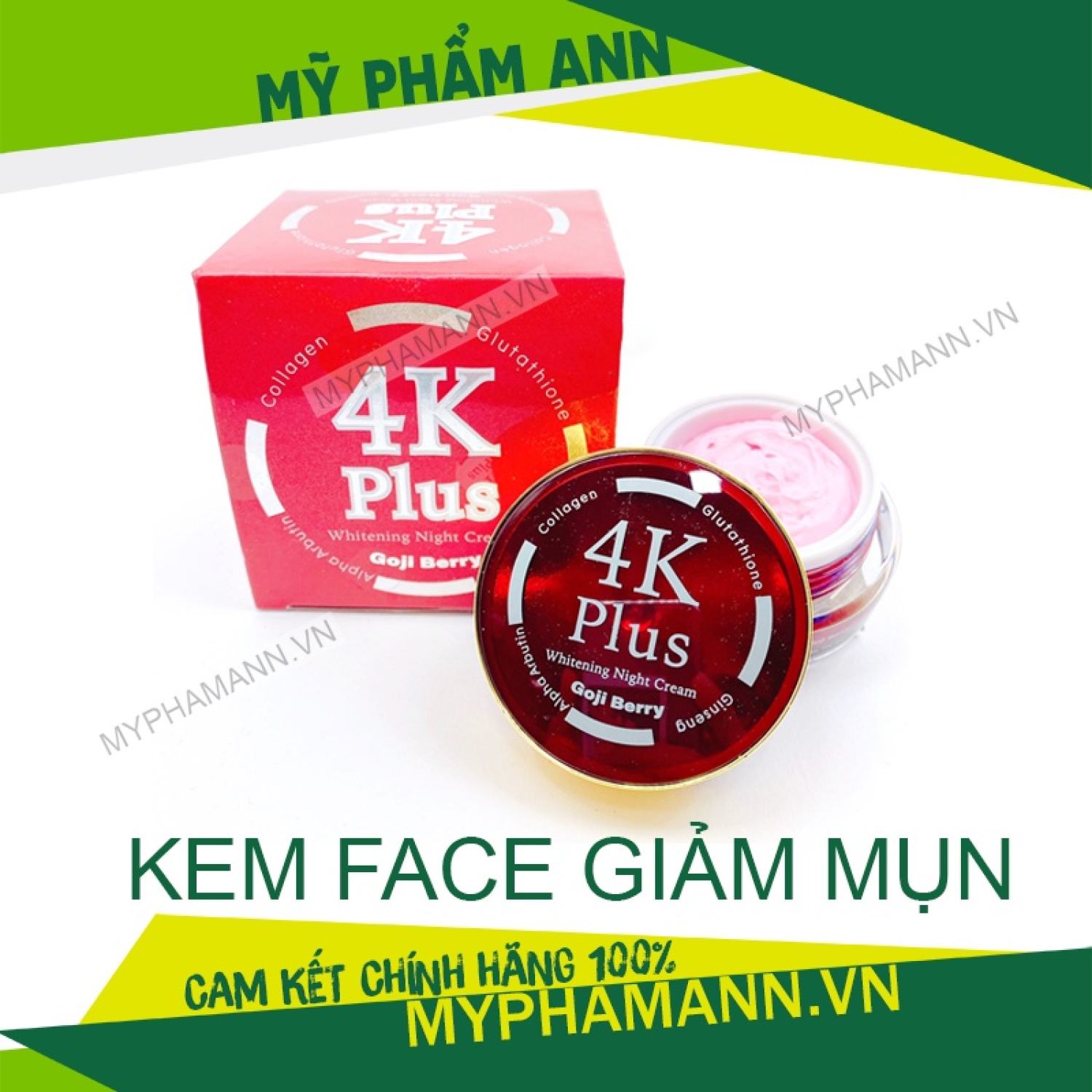 Kem face thá¡ 4k plus màu đỏ chính hãng - kem giảm mụn dưỡng trắng ban đêm