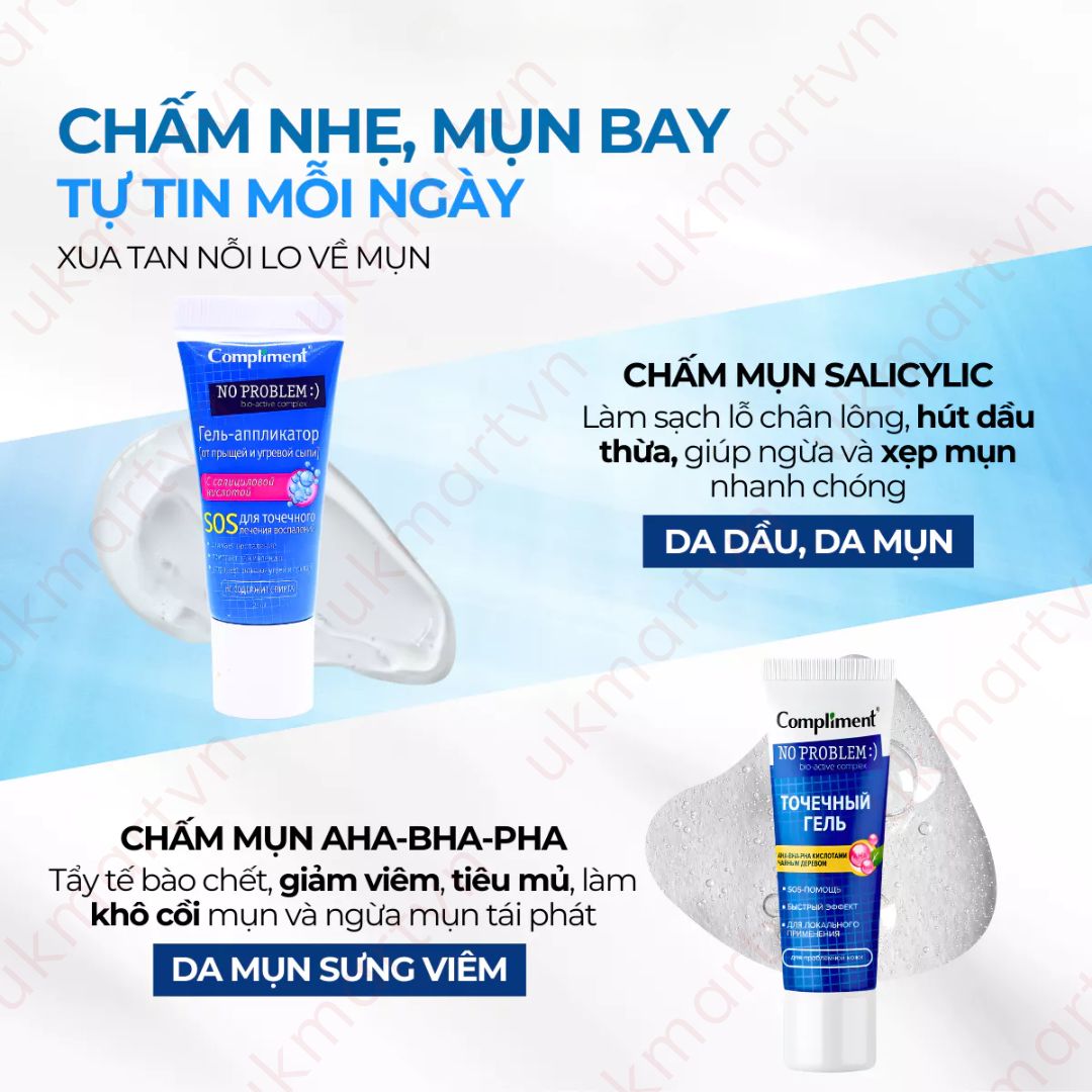 Gel bôi mụn cấp tốc Compliment No Problem 25ml SOS, AHA-BHA-PHA Tea Tree