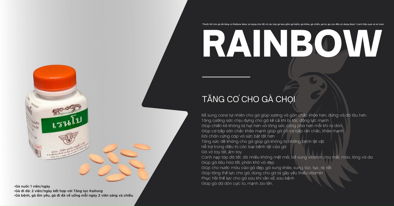 [ĐT] Combo 2 lọ Thuốc nuôi gà đá RAINBOW tăng bo nhanh chóng, dẻo dai, sung mãn