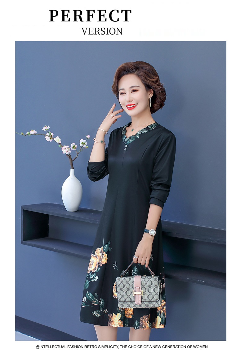 Váy hoa trung niên tay dài