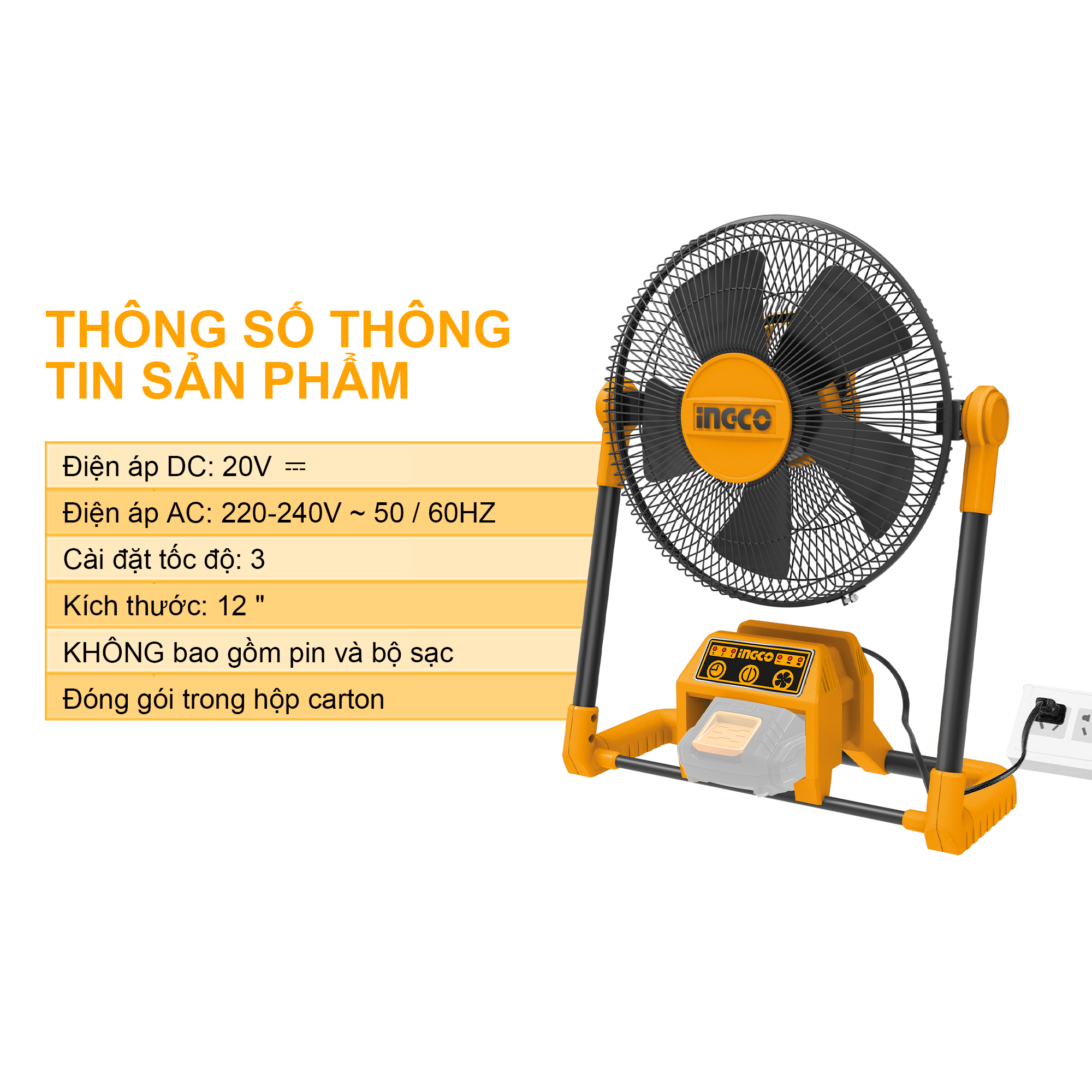 Quạt dùng pin Lithium-Ion 12"- 20V INGCO CFALI2001 (không kèm pin và sạc)