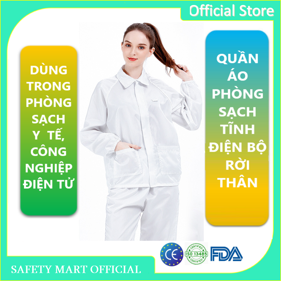Quần Áo Phòng Sạch Chống Tĩnh Điện Bộ Rời Thân Không Mũ ESD Thoáng Mát Bền Đẹp- Hàng Chính Hãng