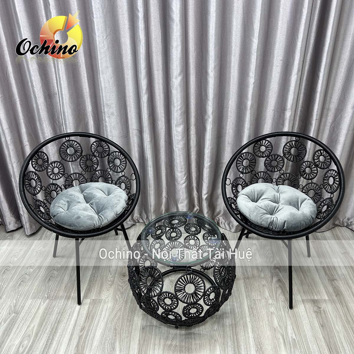 (FREE SHIP) Bộ bàn Ghế Ban công Nhựa Giả mây cao cấp mẫu hoa cách điệu loại to HÌnh thật shop chụp  (có Sẵn)