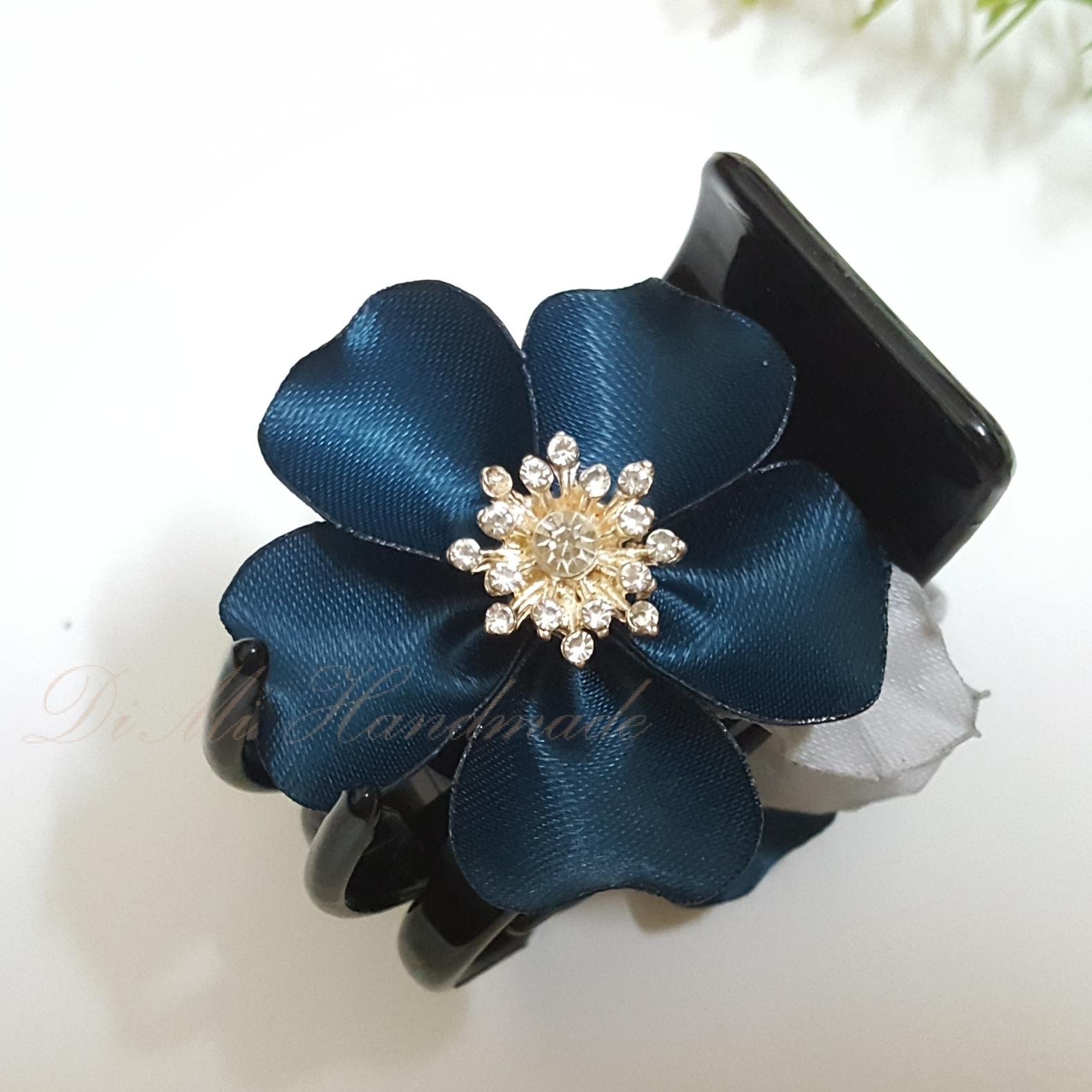 Kẹp tóc hoa handmade, kẹp càng cua 5 răng DiMi-16
