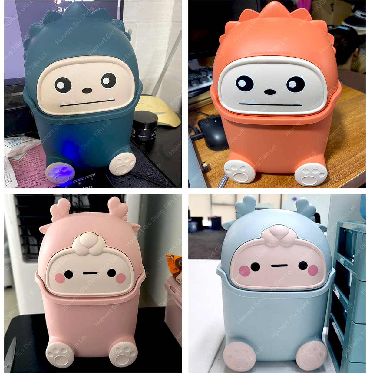 Thùng Rác Mini Để Bàn YBS Thùng Rác Nhỏ Cute Có Nắp Đậy Tiện Lợi 3 Màu Lựa Chọn
