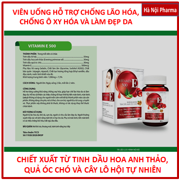 Viên Uống Đẹp Da Vitamin E Đỏ Hộp 60 Viên, Chiết Xuất Tinh Dầu Óc Chó, Hoa Anh Thảo, Lô Hội, Giúp Chống Oxy hóa, Làm Trắng Mịn Da, Mờ Nếp Nhăn, Mờ Thâm Nám, Cân Bằng Nội Tiết Tố, Giảm Mụn Nhọt, Hà Nội Pharma