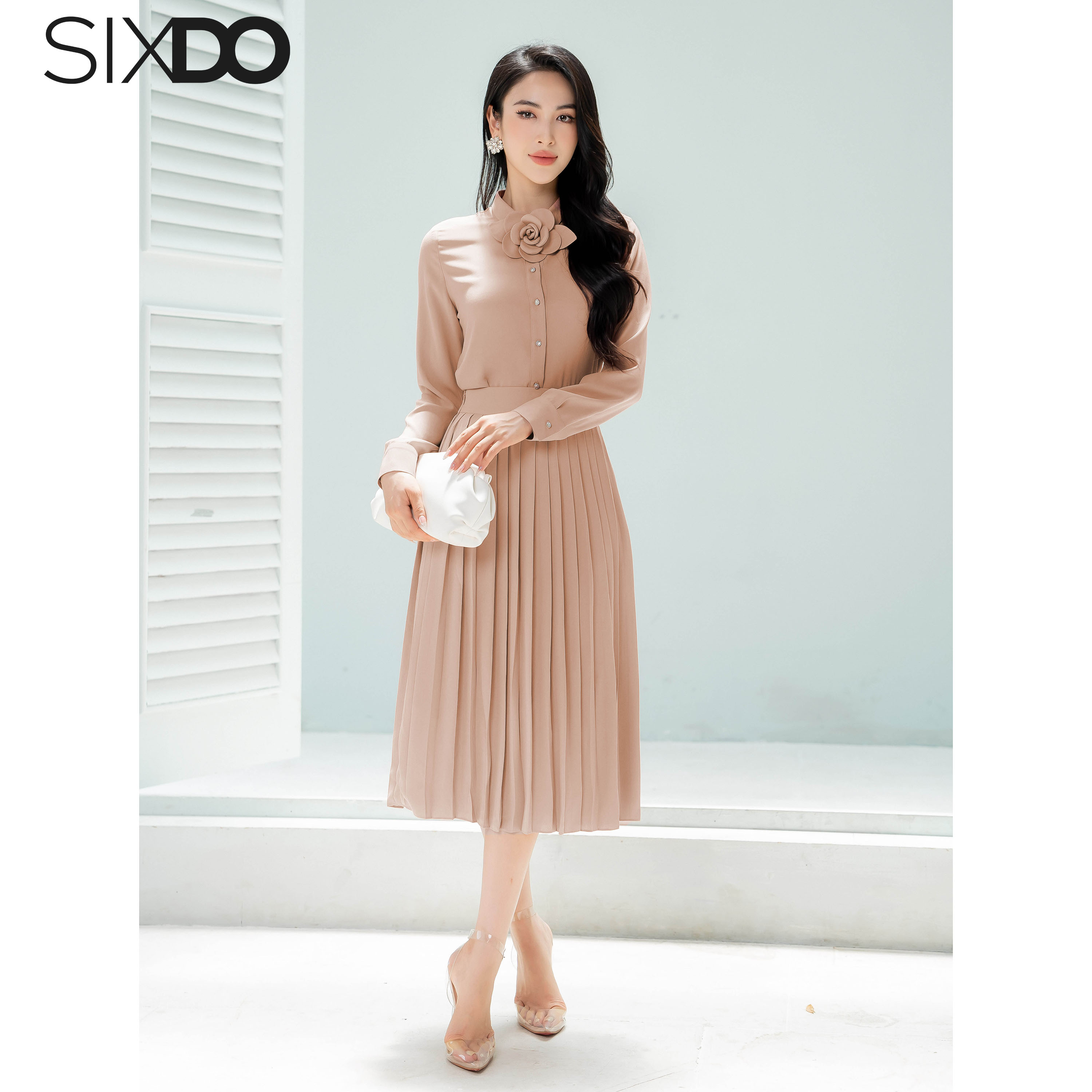 Chân váy xếp ly thời trang SIXDO (Midi Woven Skirt)