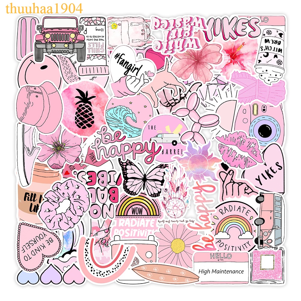 50 Sticker MÀU HỒNG TƯƠI chống nước sticker dán laptop, điện thoại, đàn guitar, mũ bảo hiểm, vali không trùng nhau