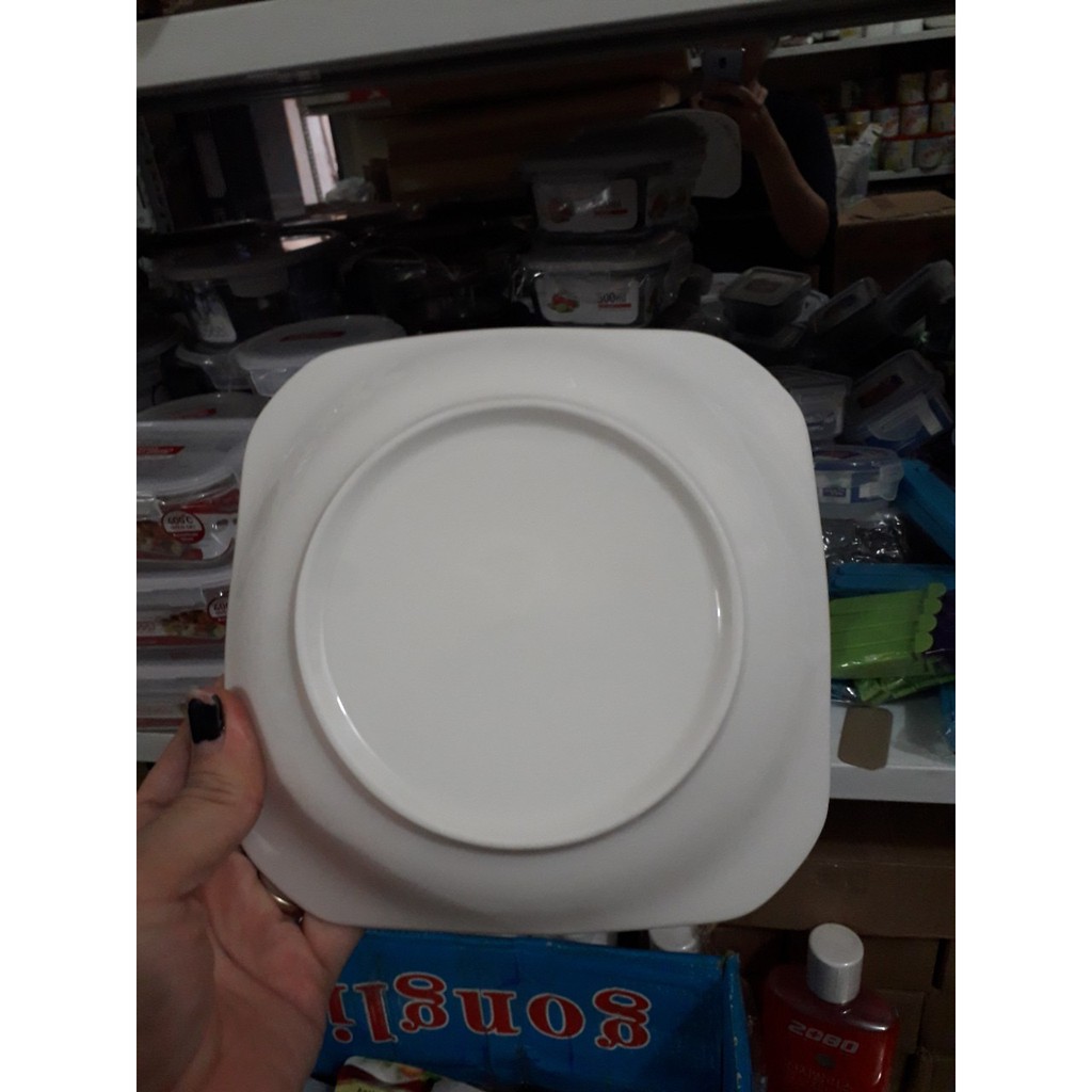 Đĩa sứ vuông sâu hoa đào 16,5cm