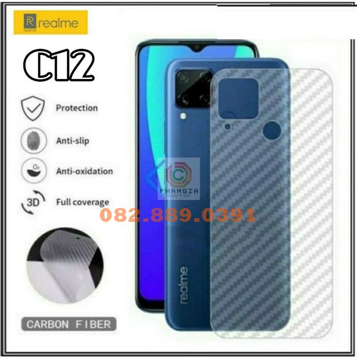 Miếng dán mặt lưng skin carbon Realme C12