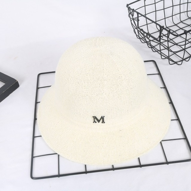 Mũ len QC - nón bucket nhập khâu logo sắt chữ M thoáng mát thời trang nữ