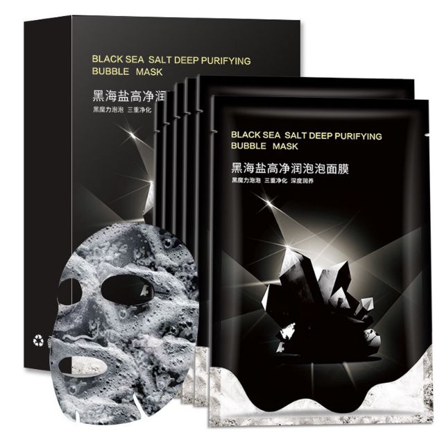 Hộp 10 Miếng Mặt Nạ Lụa sủi Bọt Black Sea Than Hoạt Tính Thải Độc Trắng Mịn