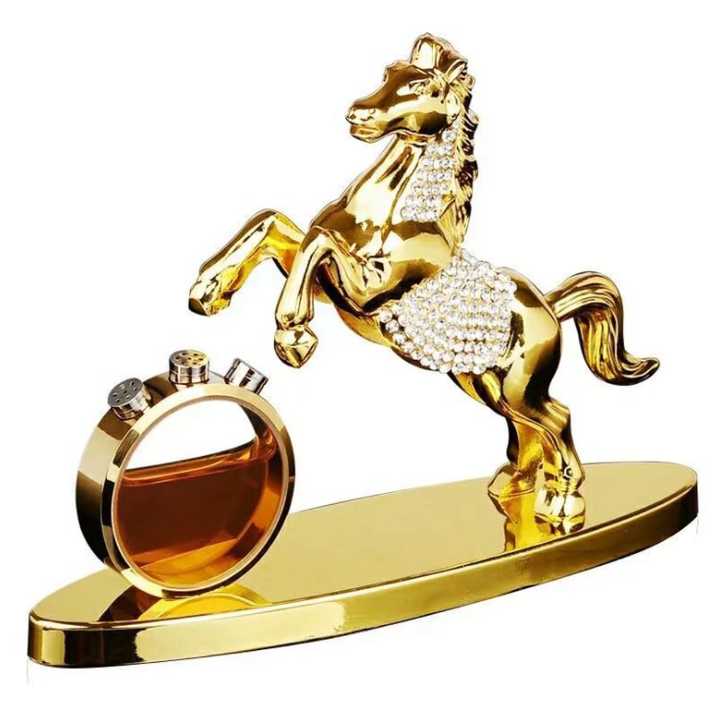 Tượng ngựa mạ vàng nước hoa đính đá Pha lê trang trí taplo ô tô HC882