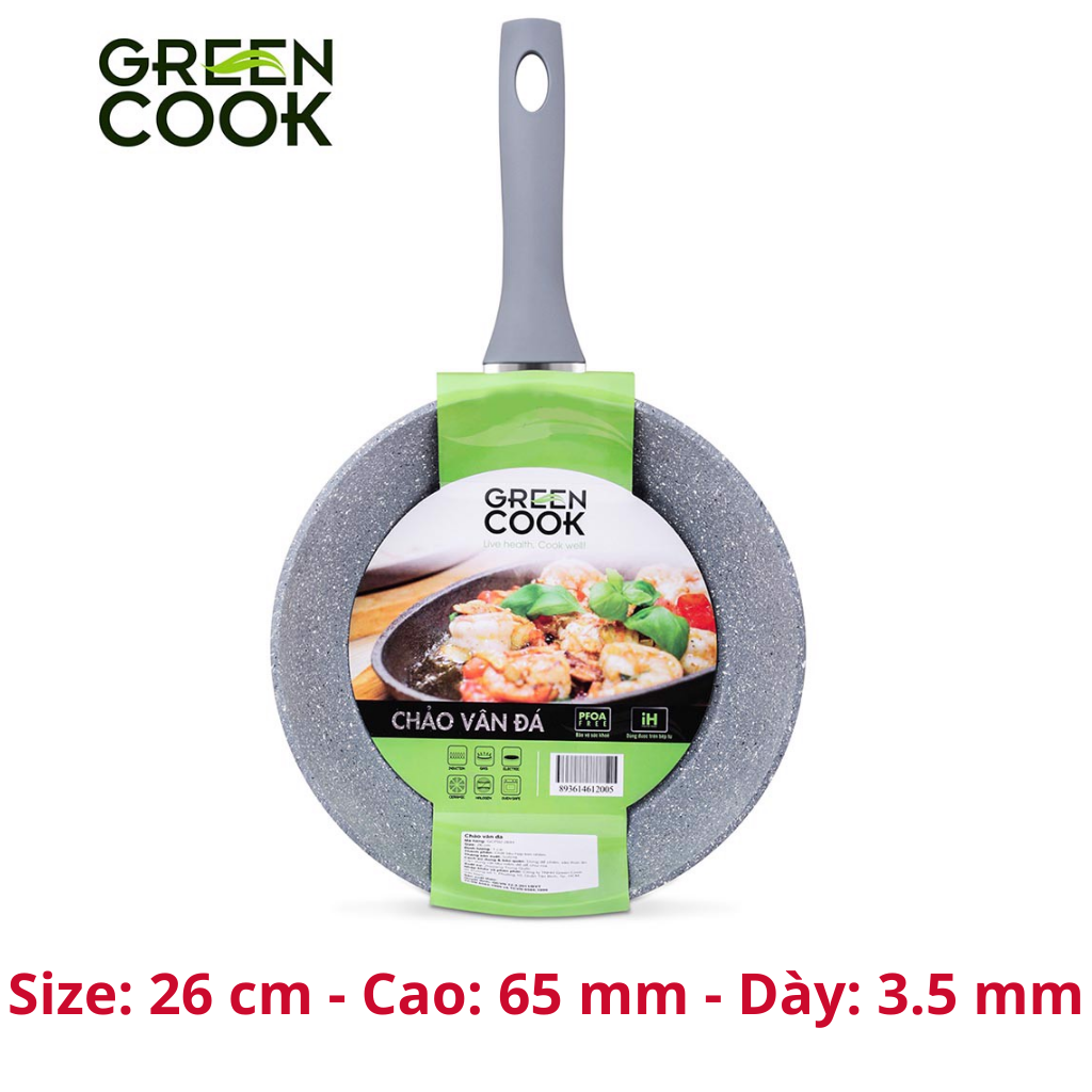 Chảo vân đá chống dính đáy từ, chảo chống dính bếp từ Green Cook GCP02-IH